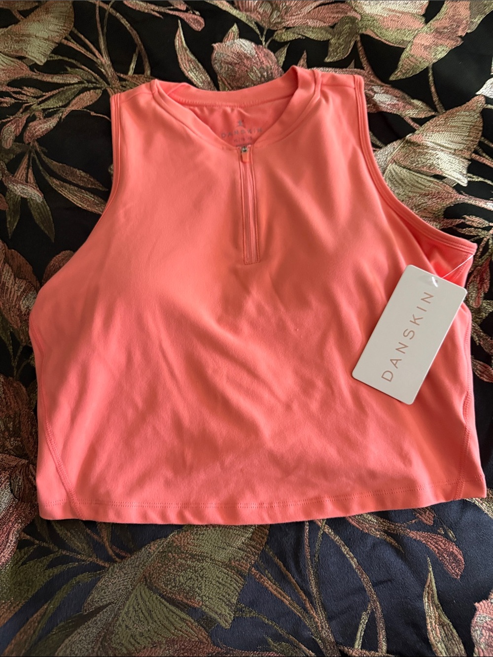 Danskin Coral Zip-Front Crop Athletic Tank with built in bra.